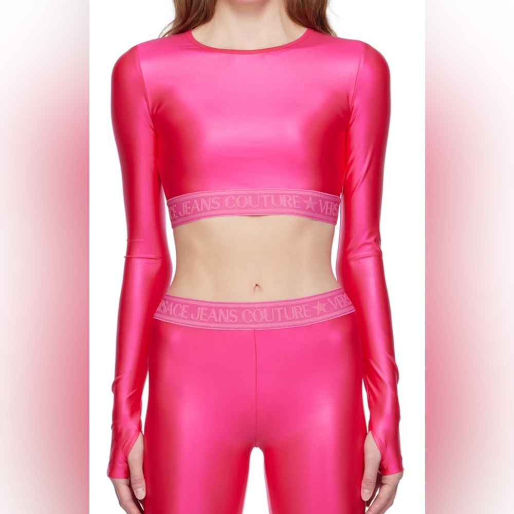 Versace Couture Long Sleeve Pink Cropped T-Shirt